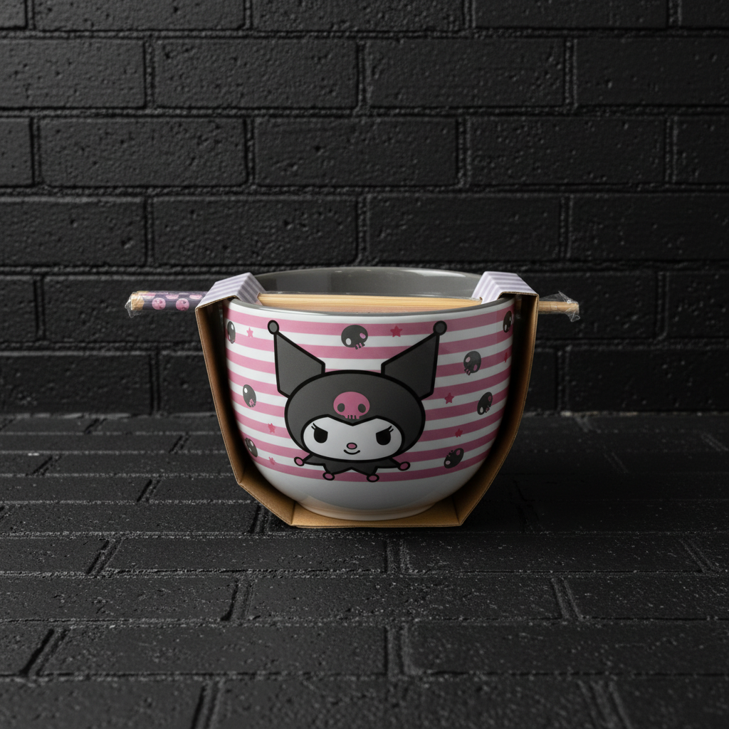 Kuromi Ramen Bowl - Black Brick Background