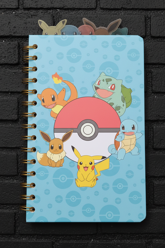 Pokémon Starter Squad Spiral Notebook - Cover on black brick background