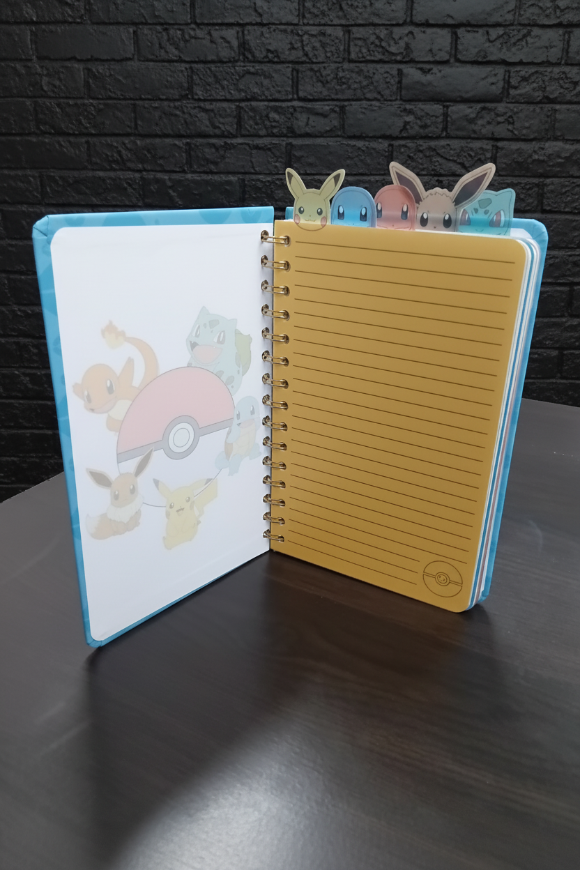 Pokémon Starter Squad Spiral Notebook - Interior on black brick background